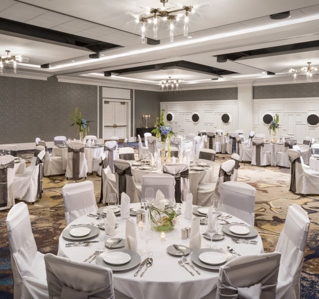 The Walnut Ballroom at The Elizabeth Fort Collins set up for a wedding reception