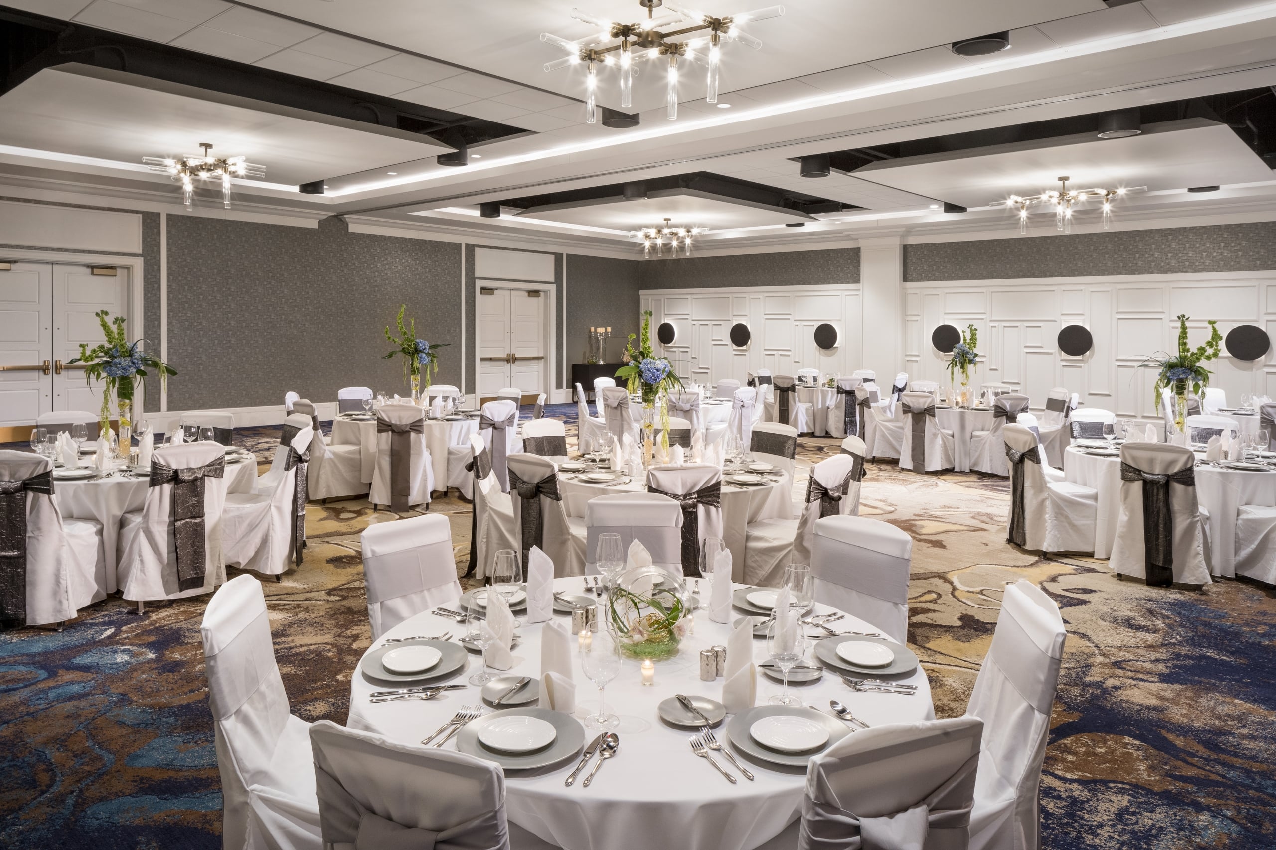 The Walnut Ballroom at The Elizabeth Fort Collins set up for a wedding reception