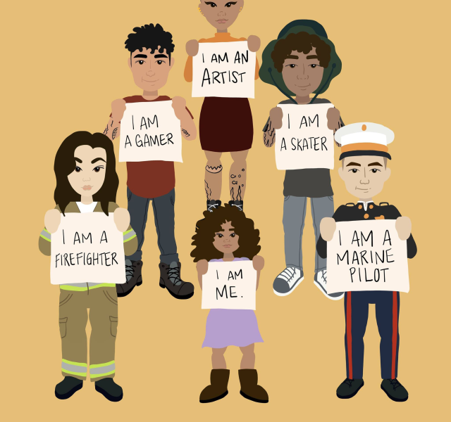 A poster for a film entitled Checkbox Other, featuring illustrations holding up self-identifying signs, and a young black girl at the centre holding a sign that reads 