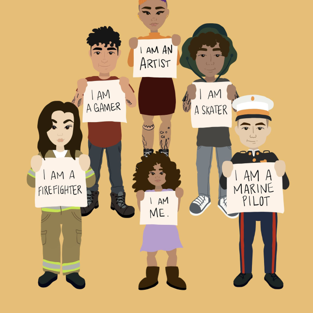A poster for a film entitled Checkbox Other, featuring illustrations holding up self-identifying signs, and a young black girl at the centre holding a sign that reads 