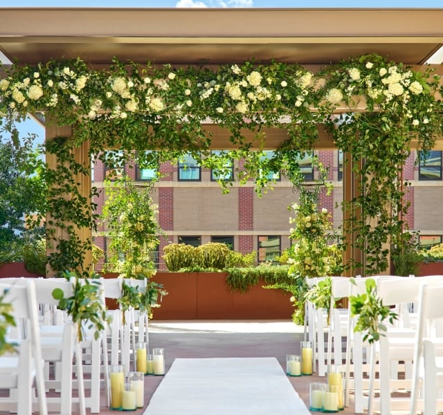 The Walnut Ballroom at The Elizabeth Fort Collins set up for a wedding reception